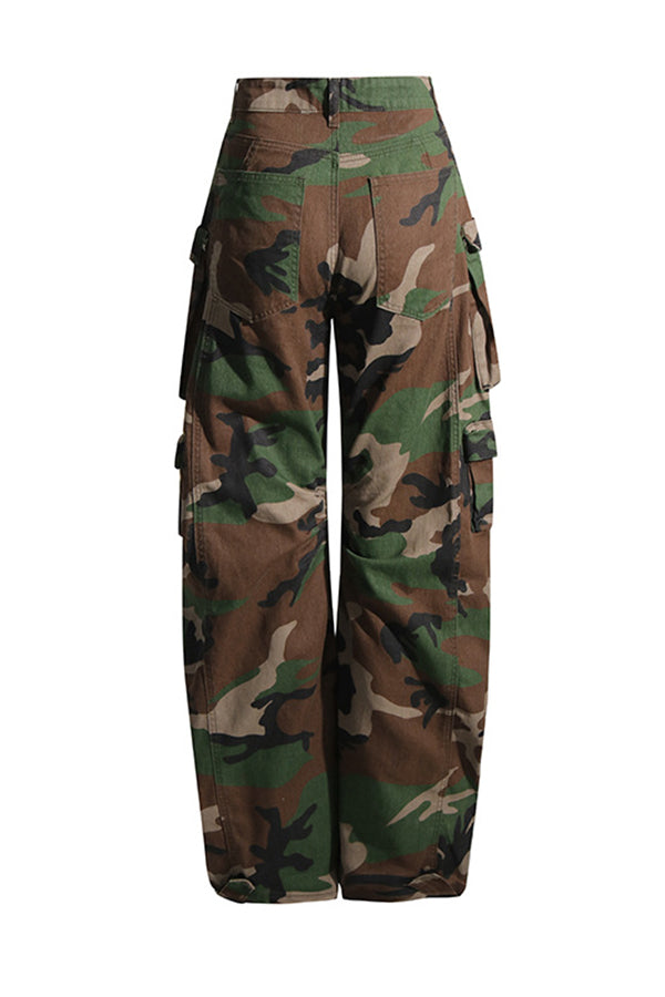 Casual Camo Print Flap Pocket Pants