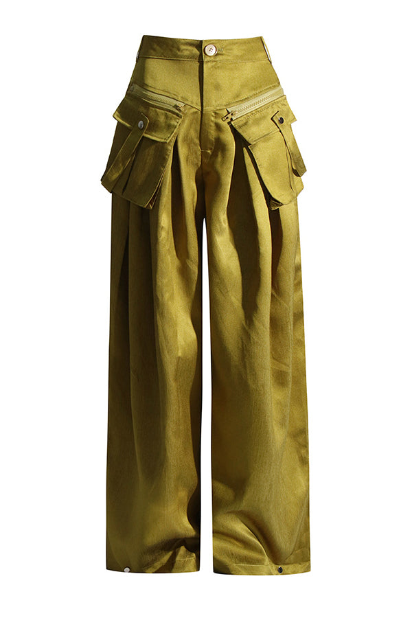 Fashion Zip Detail Flap Pocket Pants