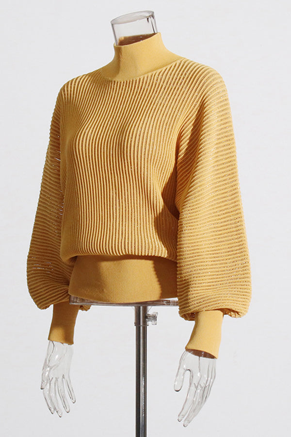 Chic High Neck Glitter Pleated Sweater