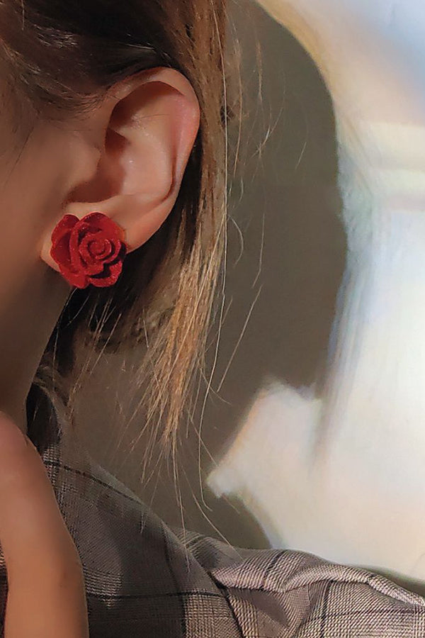 Chic Velvet Rose Stud Earrings