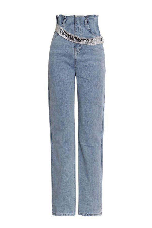 Casual Letter Graphic High Waist Jeans
