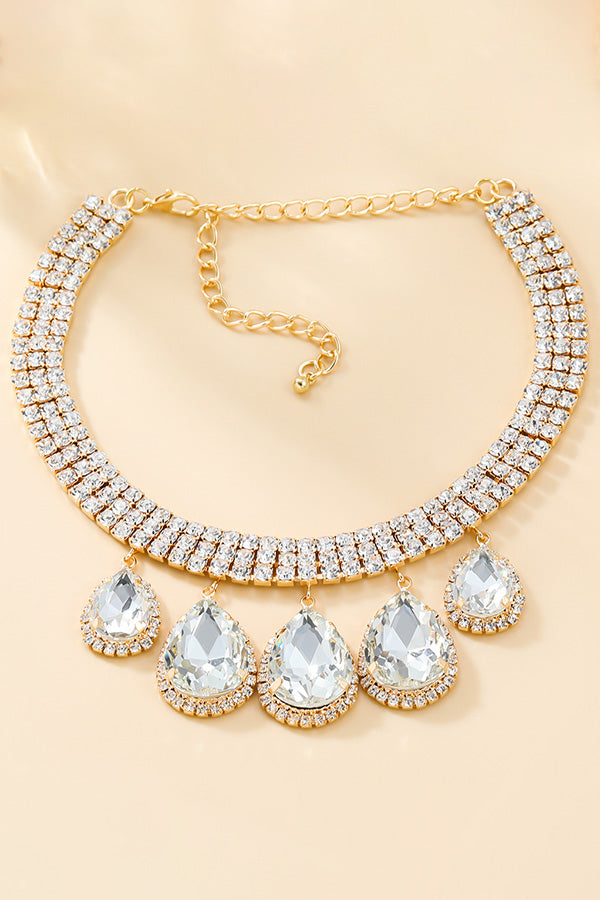 Glittery Chic Water Droplets Rhinestones Necklace
