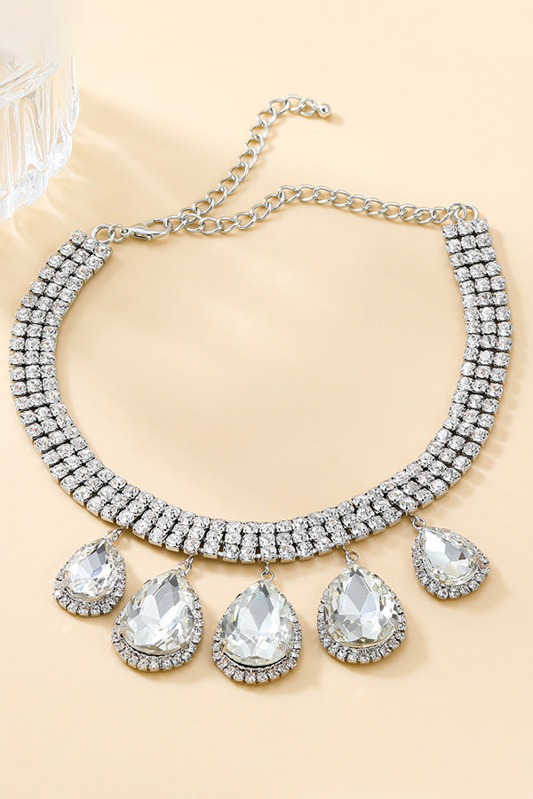 Glittery Chic Water Droplets Rhinestones Necklace