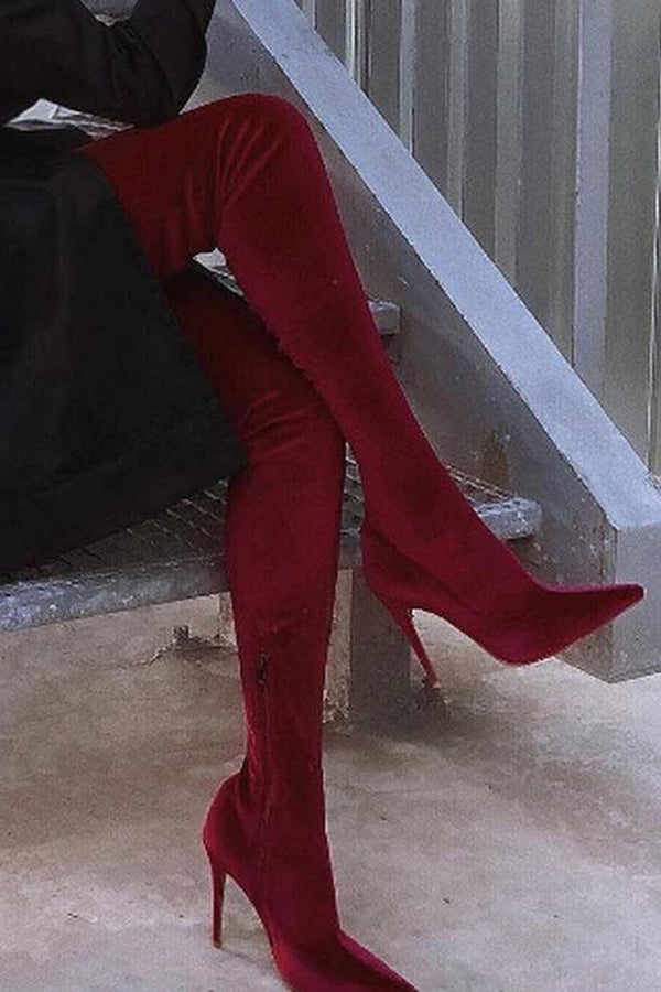 Stylish Striking Velour Long High heels