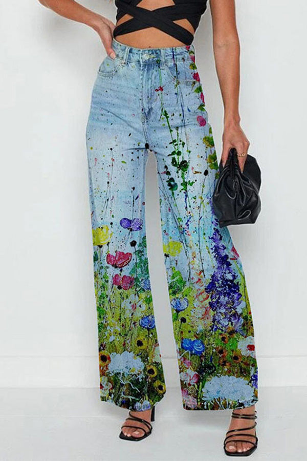 Personality Chic Graphic Print Jeans
