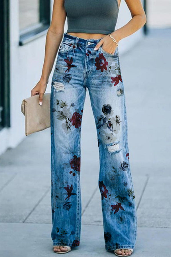 Personality Chic Graphic Print Jeans