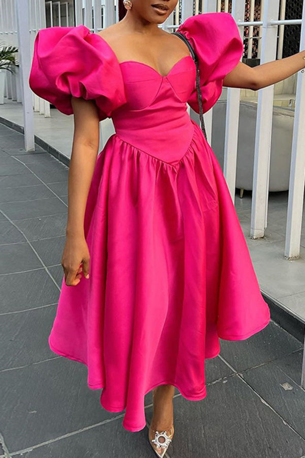 Gorgeous Puff Sleeve Midi Dress