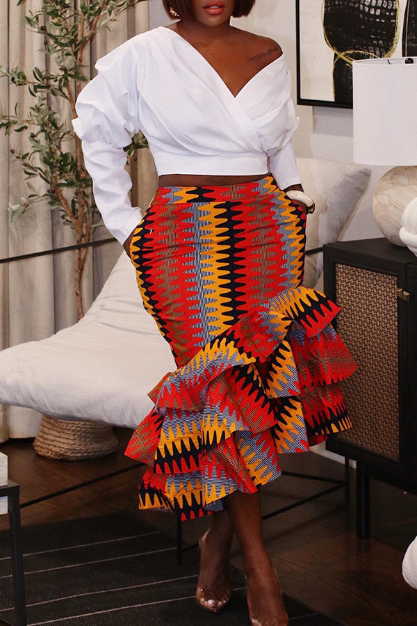 Unique Design Allover Print Skirt 