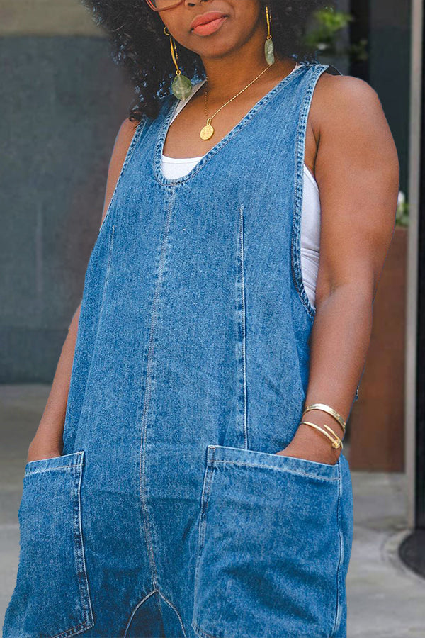 Stylish Patched Pocket Denim Jumpsuit