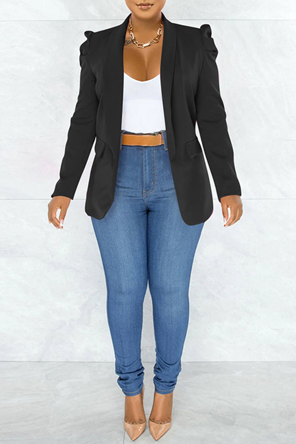 Ruched Long Sleeve Open Front Blazer
