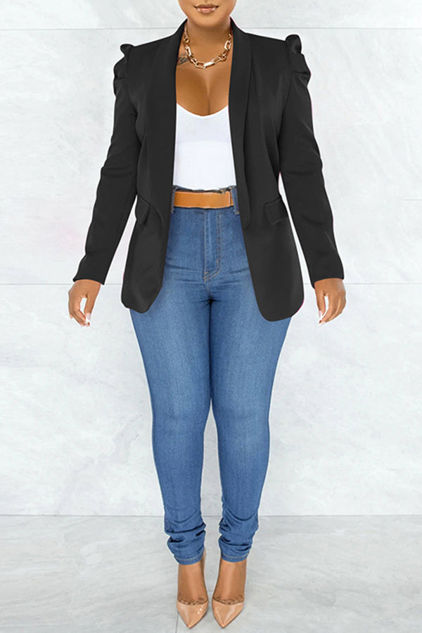 Ruched Long Sleeve Open Front Blazer