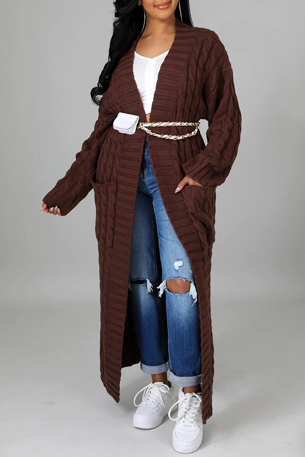 Stylish Cable Knit Dual Pocket Cardigan