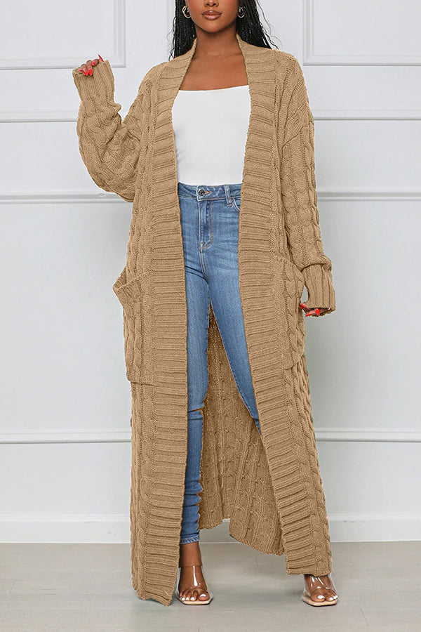 Stylish Cable Knit Dual Pocket Cardigan