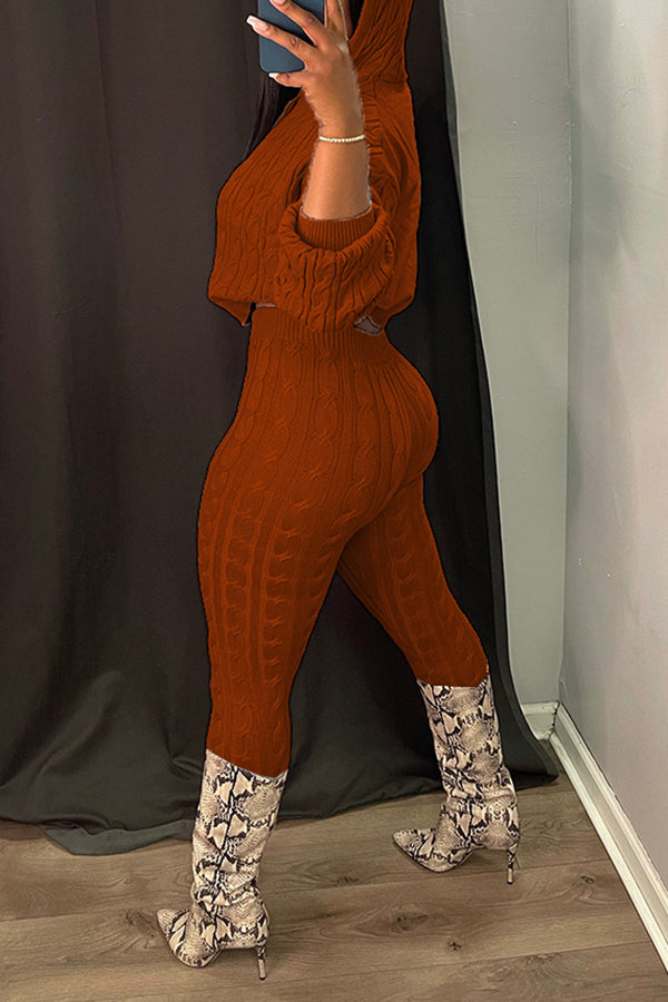 Cable Knit Hoodie & Pants Set