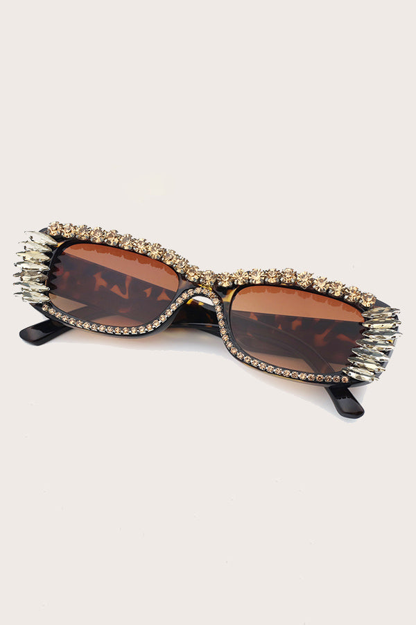 Leopard Oval Frame Full Zircon Sunglasses