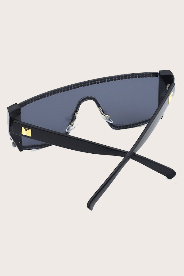Fashion Rectangle Zircon Frame Black Sunglasses