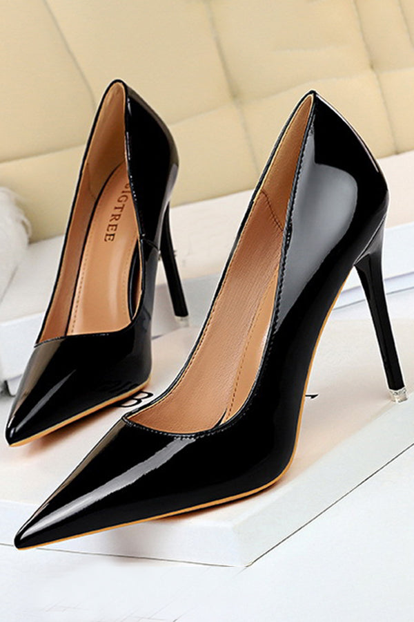 Simple Stiletto Patent Leather High Heels