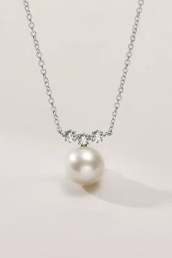Pearl Rhinestones Silver Necklace
