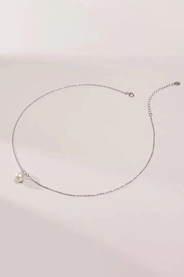 Pearl Rhinestones Silver Necklace
