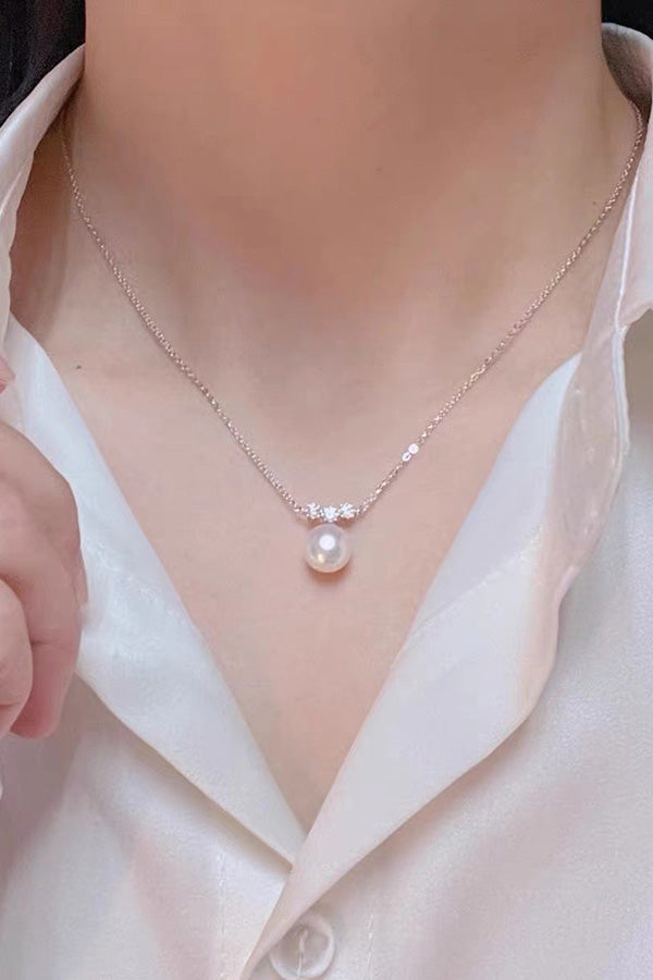 Pearl Rhinestones Silver Necklace