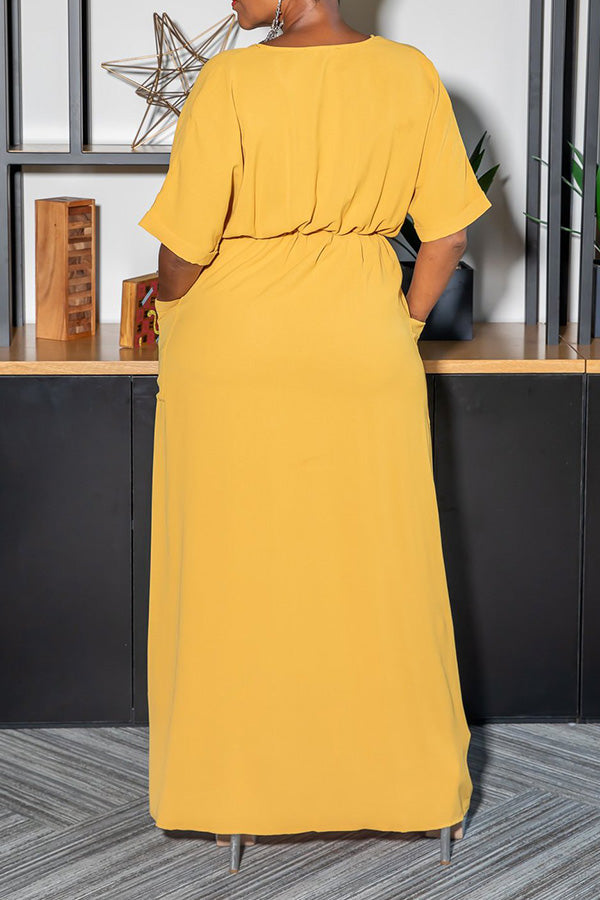 Belted Wrap Maxi Dress With Pocket