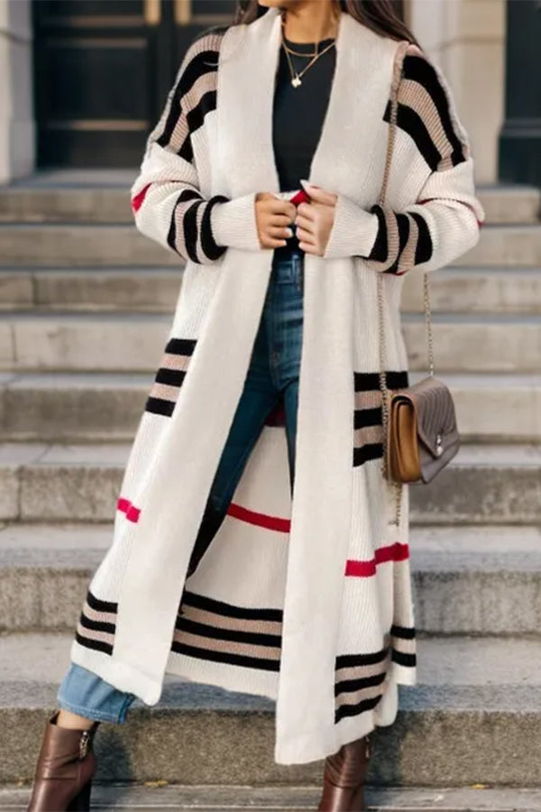 Loose Fit Striped Ribbed Knit Cardigan