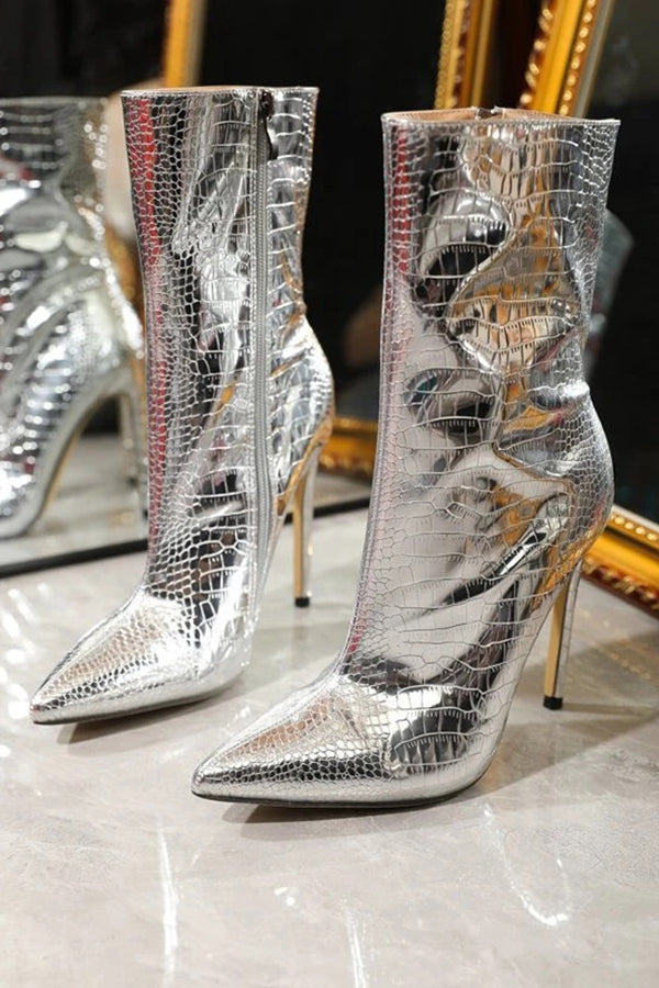 Stylish Crocodile Print Zipper High heels