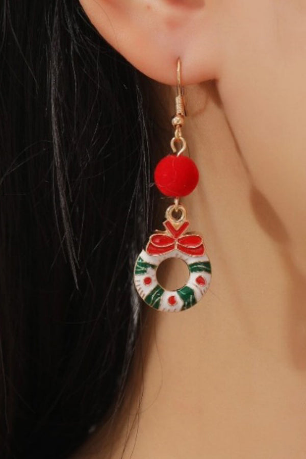 Colourful Christmas Wreath Fur Ball Earrings