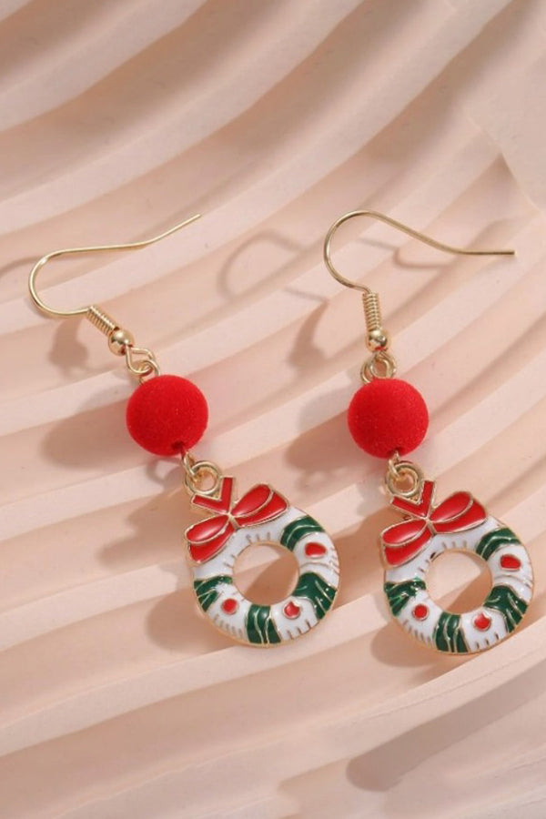 Colourful Christmas Wreath Fur Ball Earrings