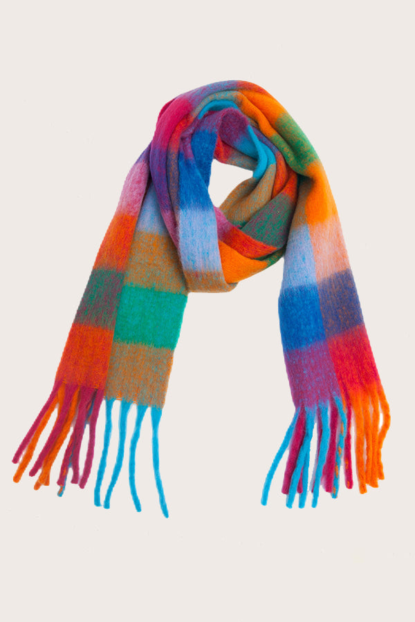 Stylish Colourful Fringe Trim Colorblock Scarf