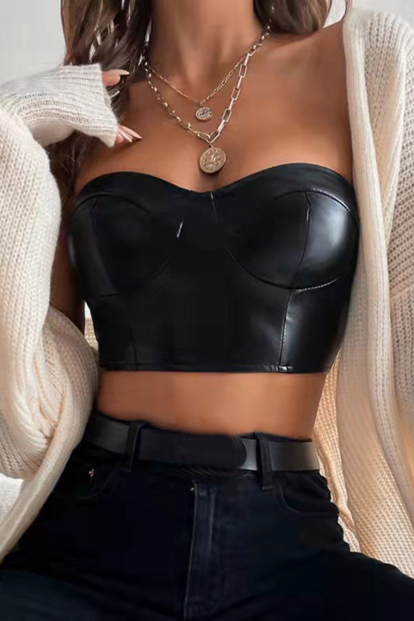 Sexy PU Seam Front Tube Top