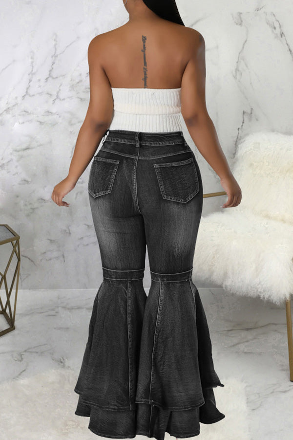 Casual Chic Layered Flare Leg Jeans