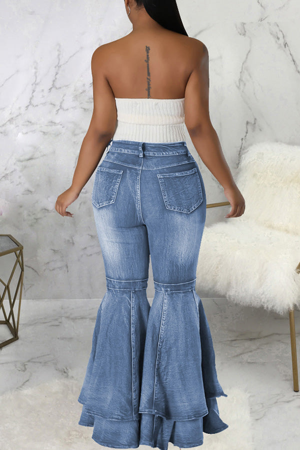 Casual Chic Layered Flare Leg Jeans