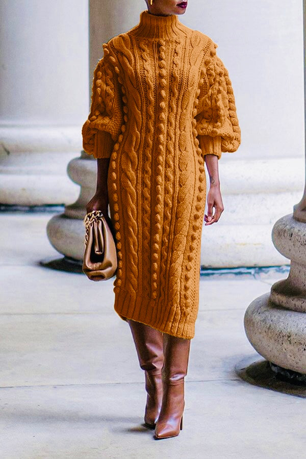 Stylish Cable Knit Split Hem Midi Dress