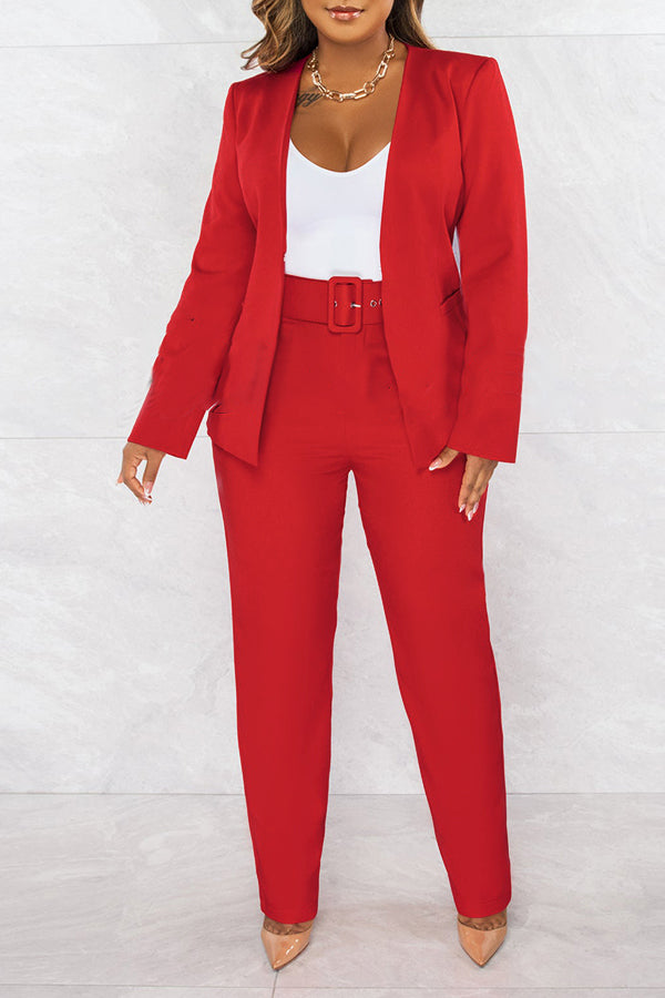 Leisure Open Front Blazer & Pants Set