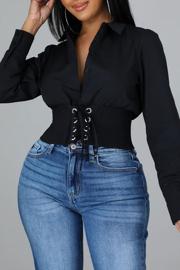 Lace Up Corset Waist Blouse